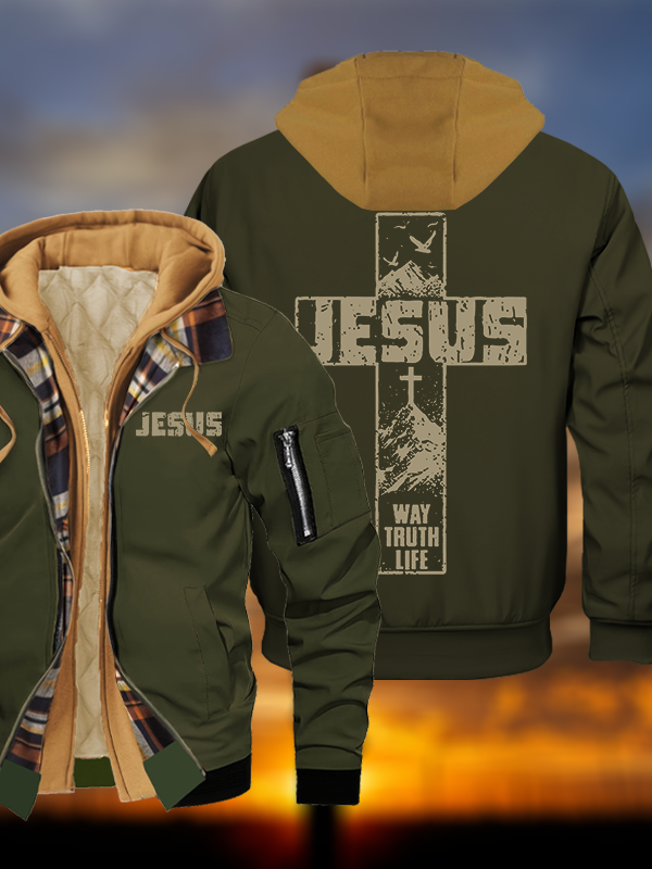 The Way, The Truth, The Life Jesus God Christian Warm Hooded Bomber Jacket