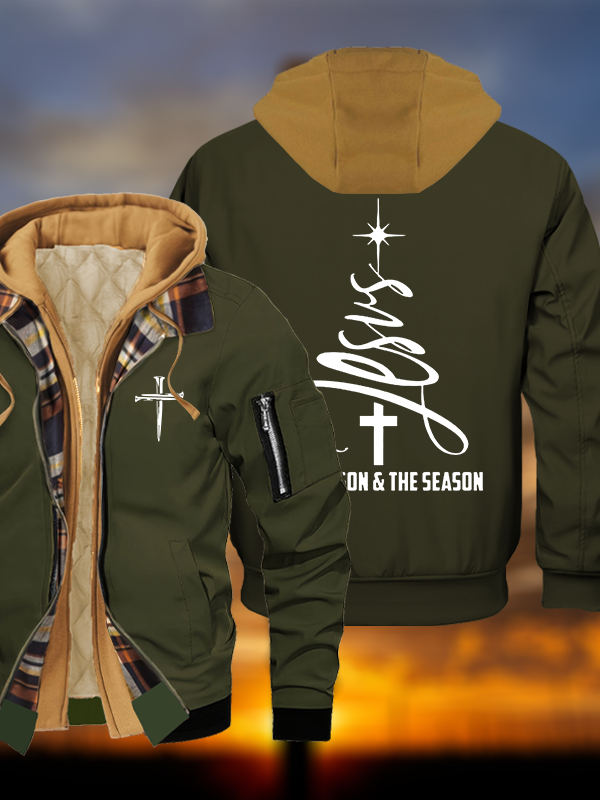 The Reason & The Season Jesus God Christian Warm Hooded Bomber Jacket