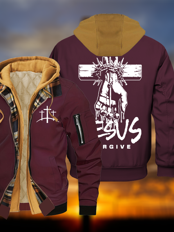 Jesus Forgive Jesus God Christian Warm Hooded Bomber Jacket