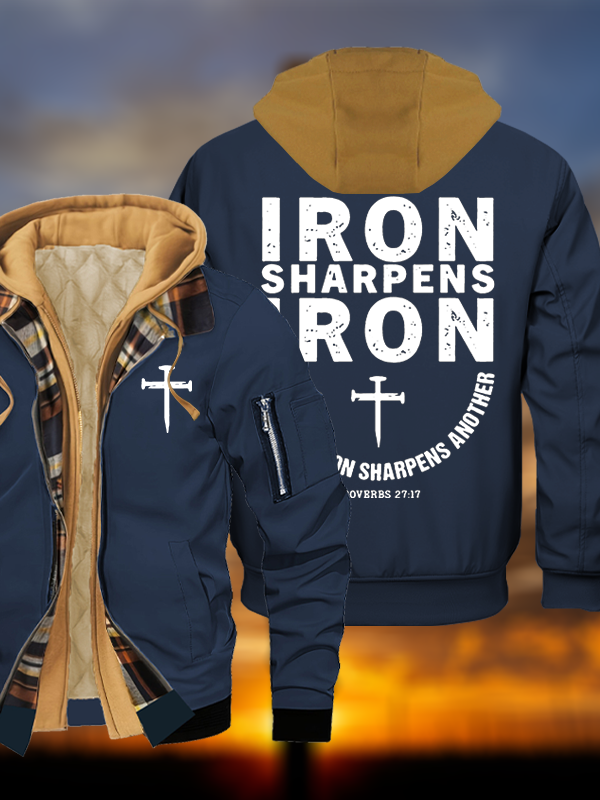 Proverbs 27:17  Jesus God Christian Warm Hooded Bomber Jacket