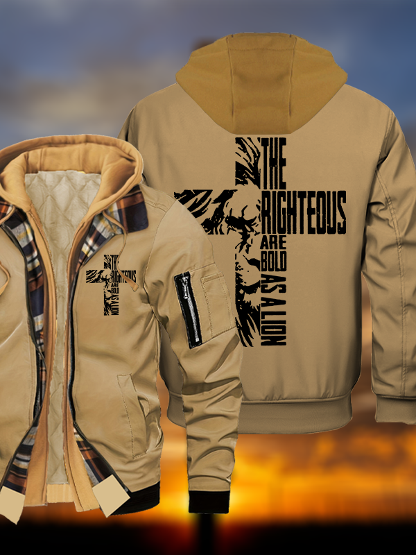 Bold as A Lion Jesus God Christian Warm Hooded Bomber Jacket