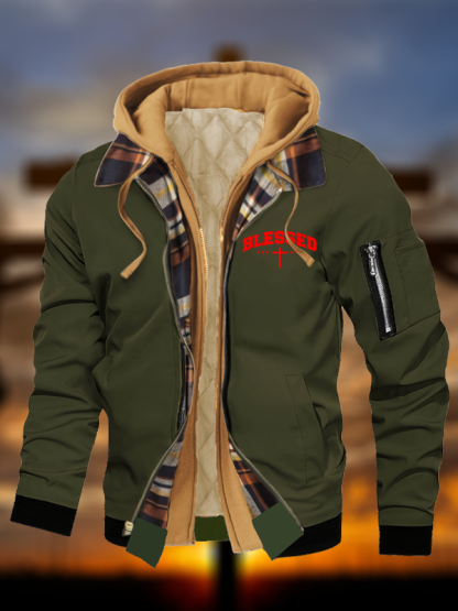 Blessed Cross  Warm Hooded Bomber Jacket