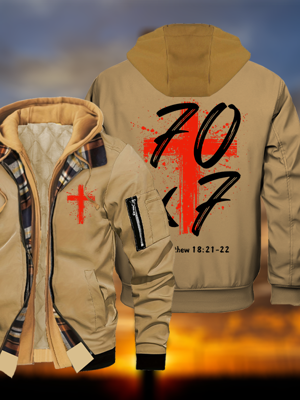 Matthew 18:21-22 Jesus God Christian Warm Hooded Bomber Jacket