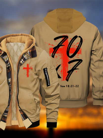 Matthew 18:21-22 Jesus God Christian Warm Hooded Bomber Jacket
