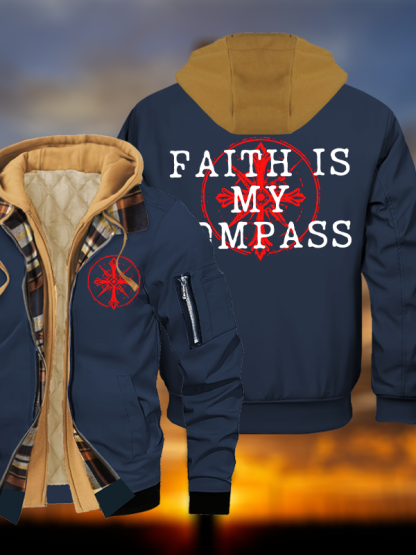 Faith Is My Compass Jesus God Christian Warm Hooded Bomber Jacket