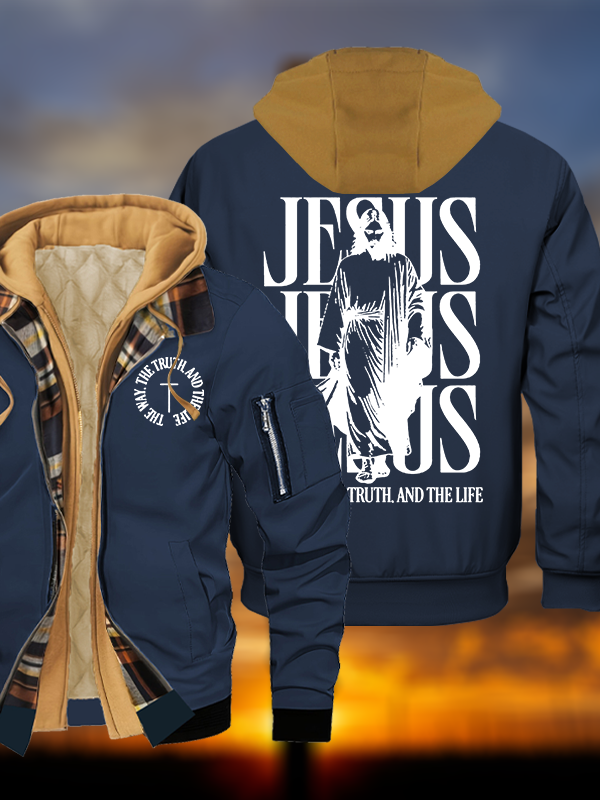 Jesus The Way The Truth And The Life Jesus God Christian Warm Hooded Bomber Jacket