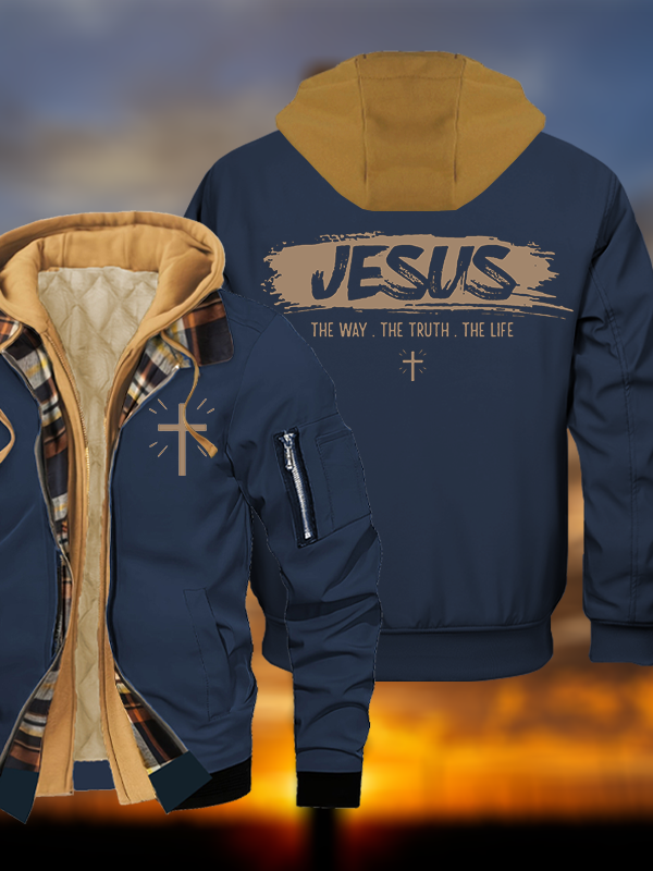 Jesus The Way The Truth The Life Jesus God Christian Warm Hooded Bomber Jacket