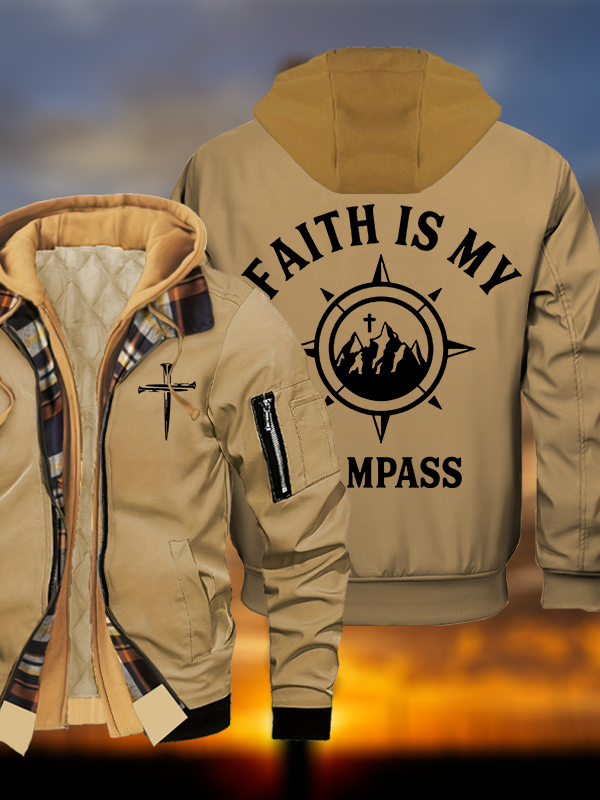 Faith Is My Campass Jesus God Christian Warm Hooded Bomber Jacket
