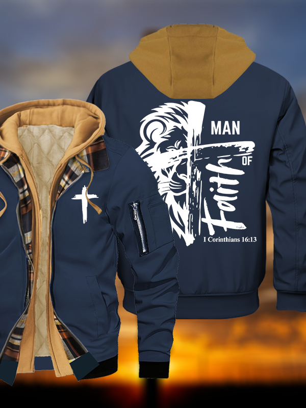 Man Of Faith  Jesus God Christian Warm Hooded Bomber Jacket