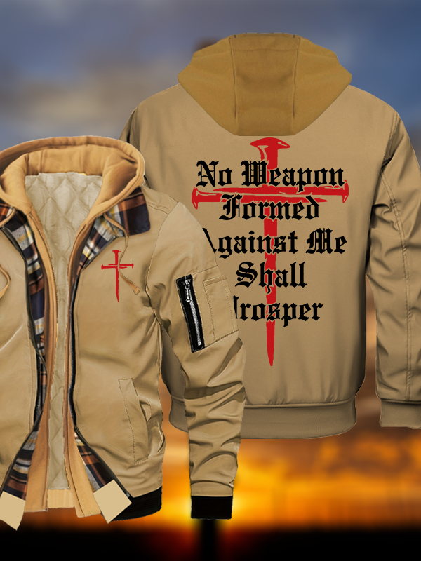 No Weapon Formed Against Me Shall Prosper Jesus God Christian Warm Hooded Bomber Jacket