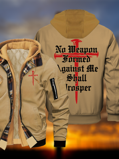 No Weapon Formed Against Me Shall Prosper Jesus God Christian Warm Hooded Bomber Jacket