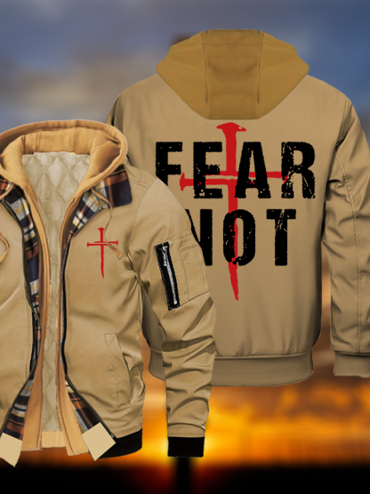 Fear Not Jesus God Christian Warm Hooded Bomber Jacket