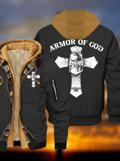 [Armor of God Jesus God Christian Warm Hooded Bomber Jacket