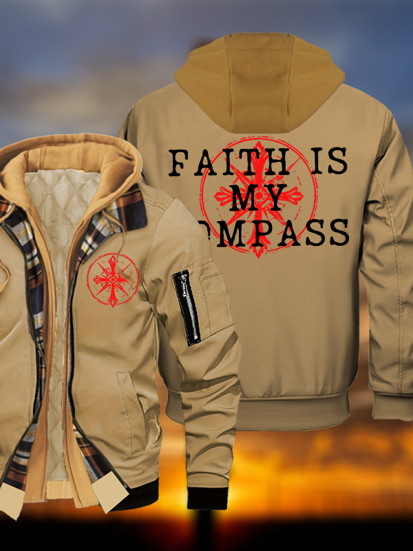 Faith Is My Compass Jesus God Christian Warm Hooded Bomber Jacket