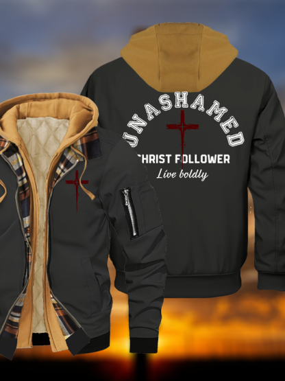 Unashamed Christ Follower Jesus God Christian Warm Hooded Bomber Jacket
