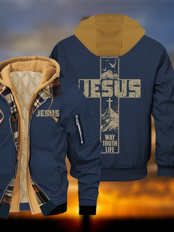 The Way, The Truth, The Life Jesus God Christian Warm Hooded Bomber Jacket