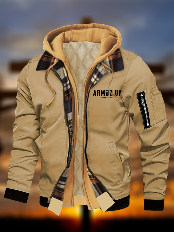 Armor Up Jesus God Christian Warm Hooded Bomber Jacket