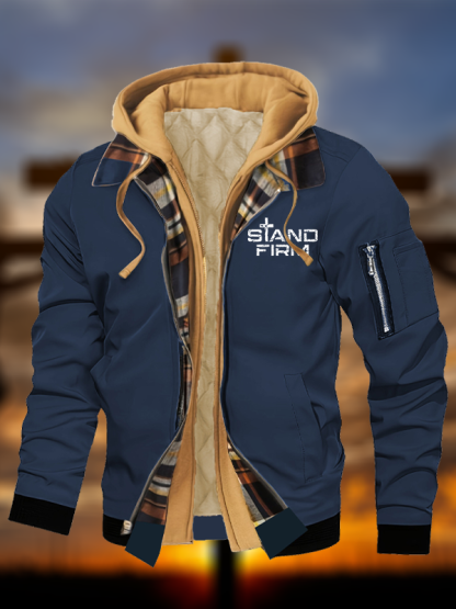  Stand Firm Jesus God Christian Warm Hooded Bomber Jacket