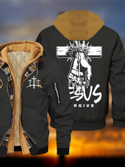 Jesus Forgive Jesus God Christian Warm Hooded Bomber Jacket