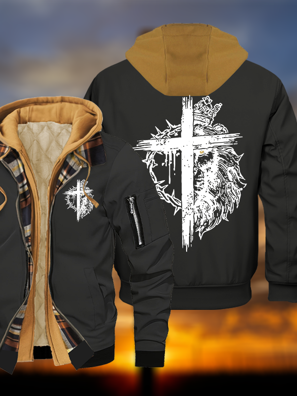 Lion of Judah Jesus God Christian Warm Hooded Bomber Jacket