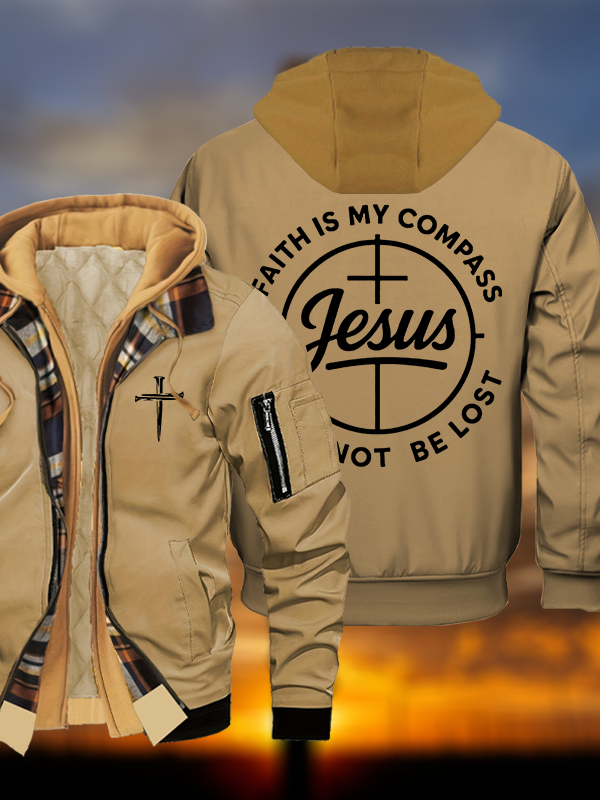 Faith Is My Compass Jesus God Christian Warm Hooded Bomber Jacket