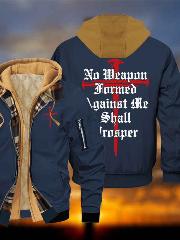 No Weapon Formed Against Me Shall Prosper Jesus God Christian Warm Hooded Bomber Jacket