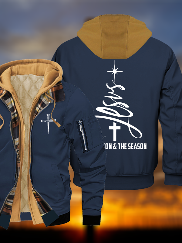 The Reason & The Season Jesus God Christian Warm Hooded Bomber Jacket