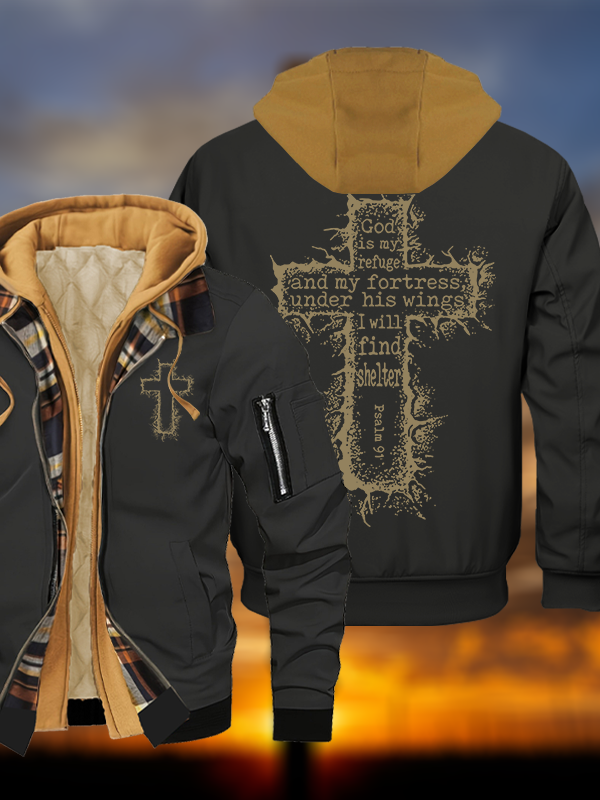 God Is My Refuge Psalm 91 Jesus God Christian Warm Hooded Bomber Jacket