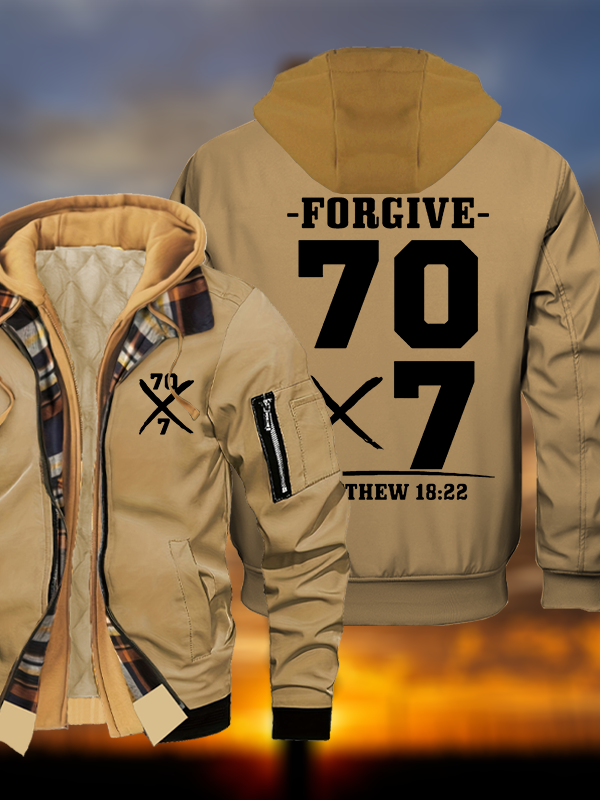 Forgive 70 times 7 Jesus God Christian Warm Hooded Bomber Jacket