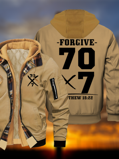 Forgive 70 times 7 Jesus God Christian Warm Hooded Bomber Jacket