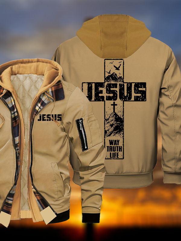 The Way, The Truth, The Life Jesus God Christian Warm Hooded Bomber Jacket
