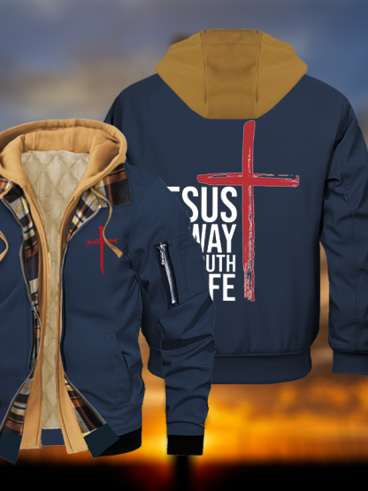 Jesus The Way Truth Life Jesus God Christian Warm Hooded Bomber Jacket