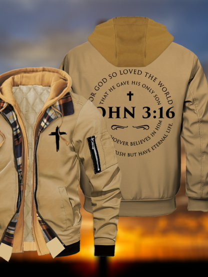 John 3:16 Jesus God Christian Warm Hooded Bomber Jacket