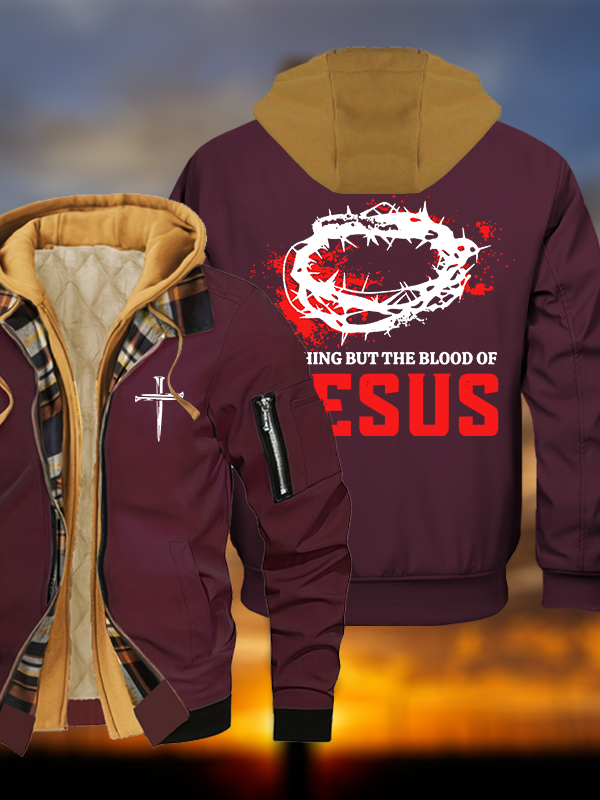 Nothing But The Blood Of Jesus Jesus God Christian Warm Hooded Bomber Jacket
