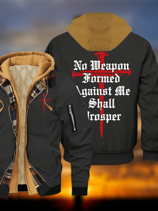 No Weapon Formed Against Me Shall Prosper Jesus God Christian Warm Hooded Bomber Jacket