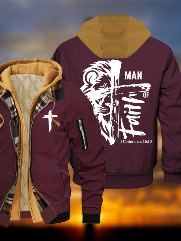 Man Of Faith  Jesus God Christian Warm Hooded Bomber Jacket