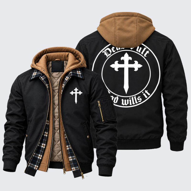Hooded Bomber Jacket - Deus Vult – God Wills It Christian Cross