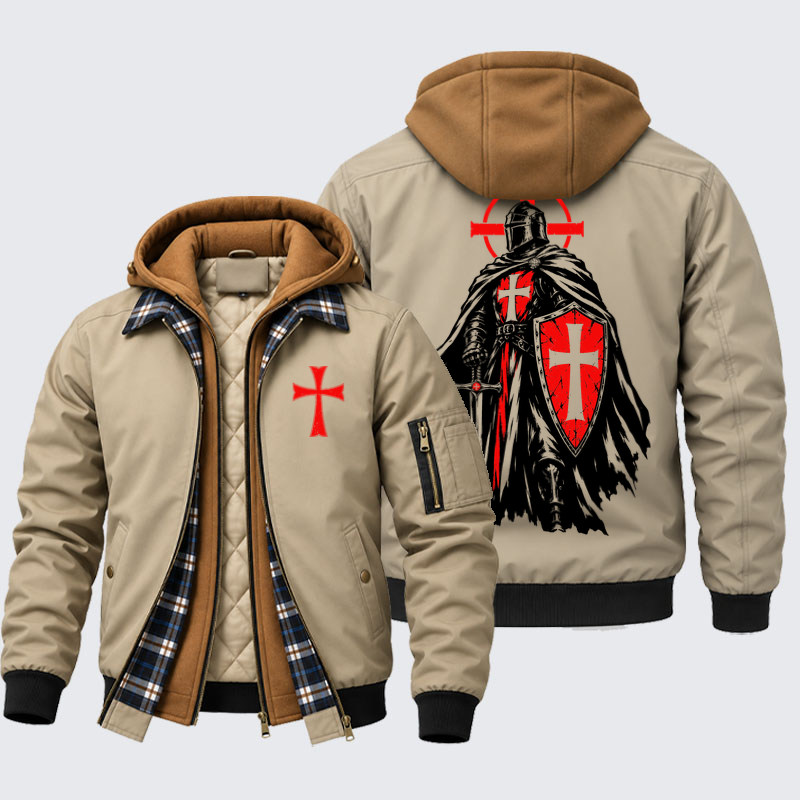 Hooded Bomber Jacket -Templar Knight Cross – Christian Warrior Faith