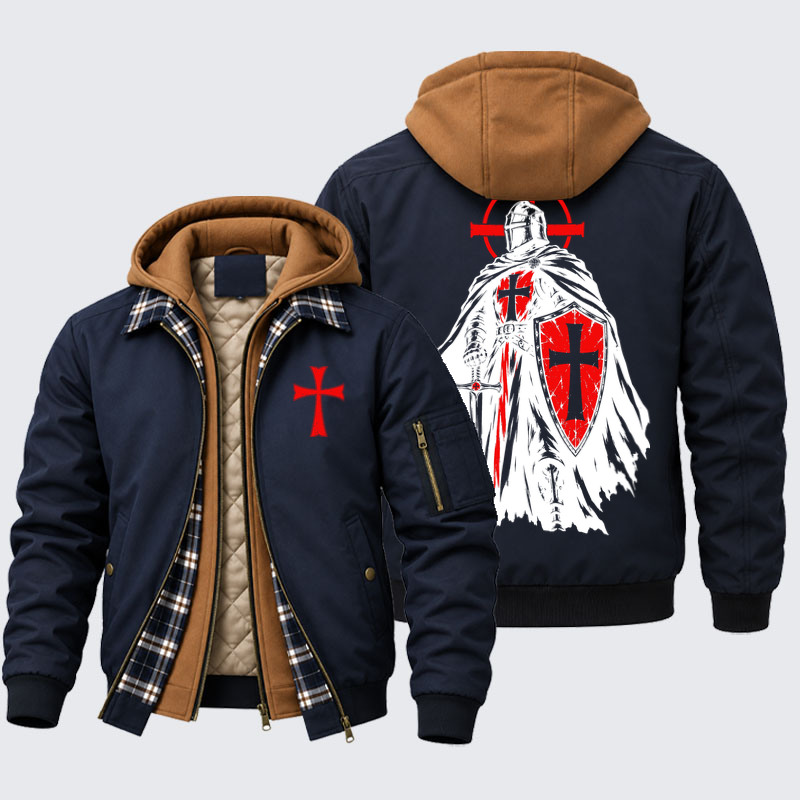 Hooded Bomber Jacket -Templar Knight Cross – Christian Warrior Faith