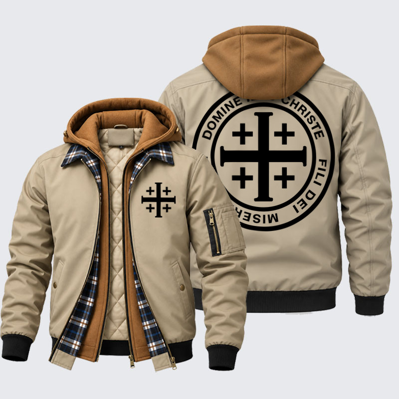 Hooded Bomber Jacket - Domine Iesu Christe Jerusalem Cross