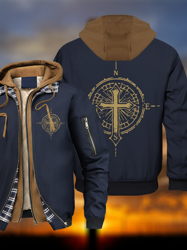 Cross Compass Warm Hooded Bomber Jacket