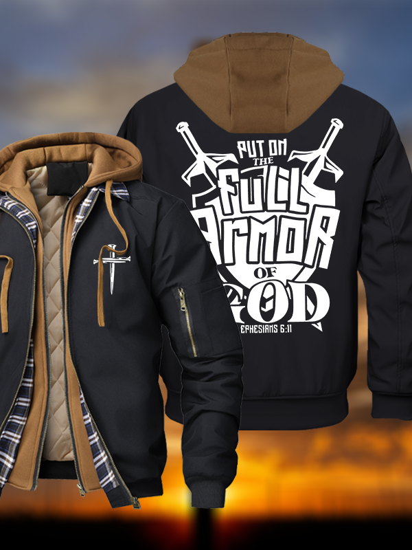 Put on The Full Armour of God  Warm Hooded Bomber Jacket