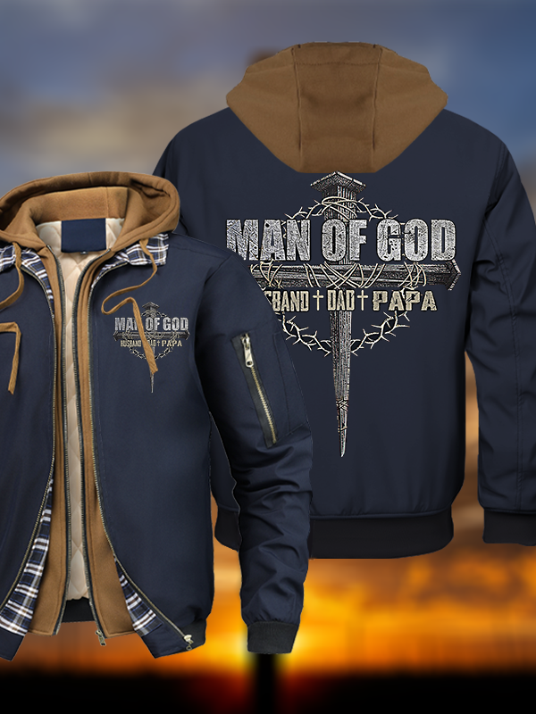Man Of God Husband Dad PaPa Warm Hooded Bomber Jacket
