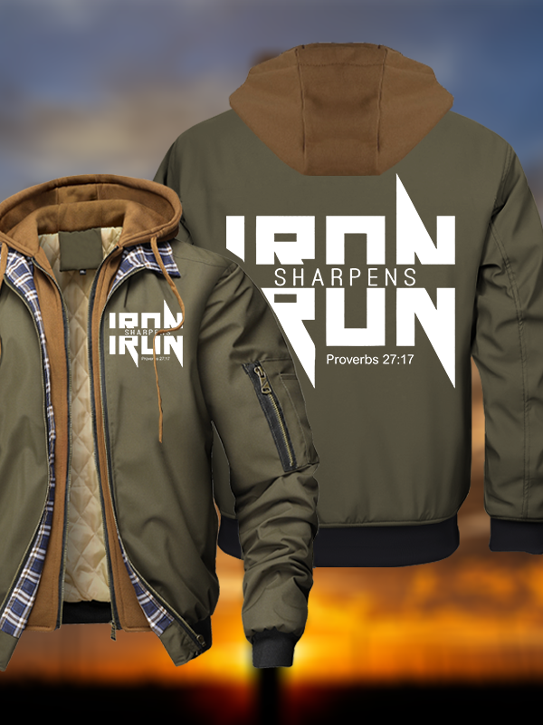 IRON SHARPENS IRON Proverbs 27:17 Warm Hooded Bomber Jacket