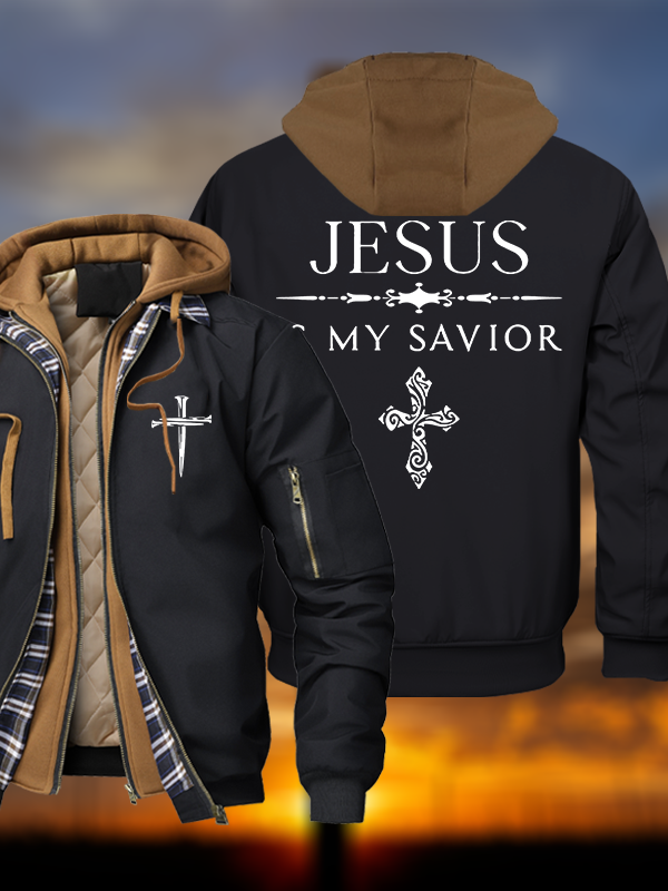 Jesus Is My Savior Warm Hooded Bomber Jacket