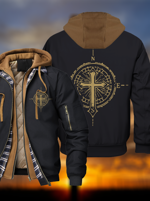 Cross Compass Warm Hooded Bomber Jacket