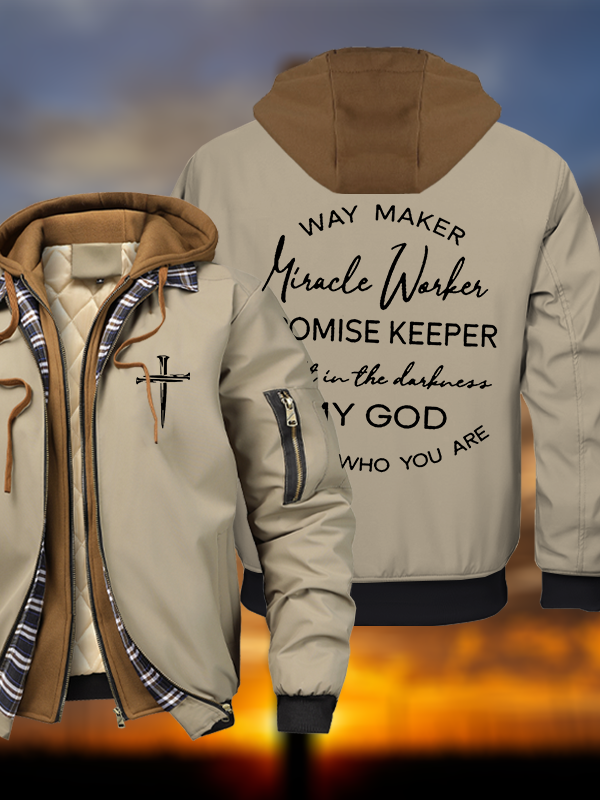 Way Maker Miracle Worker Promise Keeper Light In The Darkness My God That Is Who You Are Warm Hooded Bomber Jacket