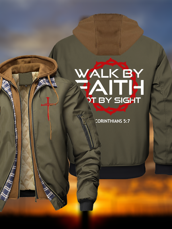 Walk By Faith Not By Sight 2 Corinthians 5:7 Cross Warm Hooded Bomber Jacket