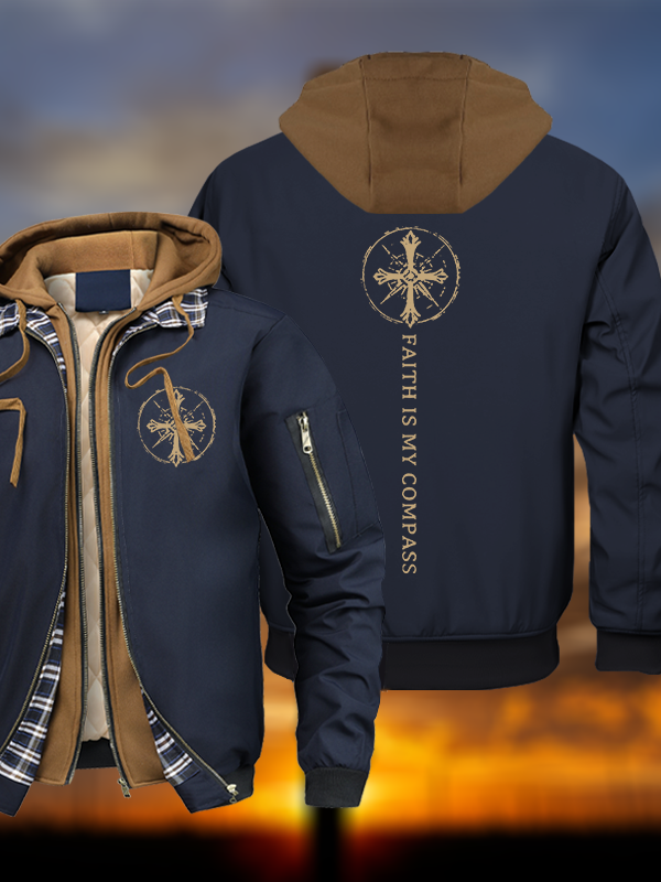 Faith Is My Compass Warm Hooded Bomber Jacket