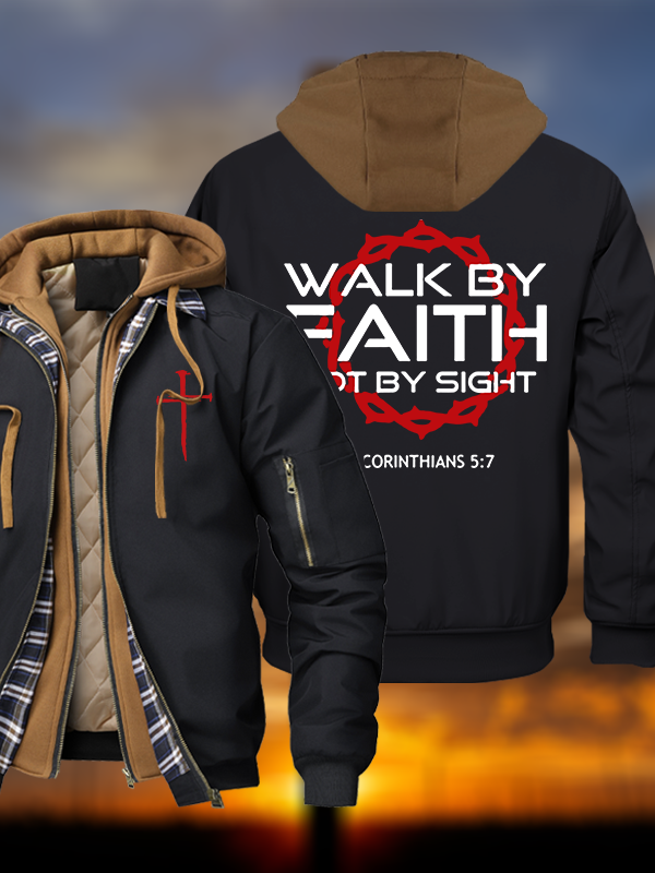 Walk By Faith Not By Sight 2 Corinthians 5:7 Cross Warm Hooded Bomber Jacket